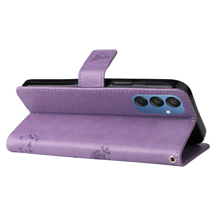 For Samsung Galaxy M15 5G Phone Case with Stand Cat Tree Pattern Leather Wallet Mobile Cover - Light Purple