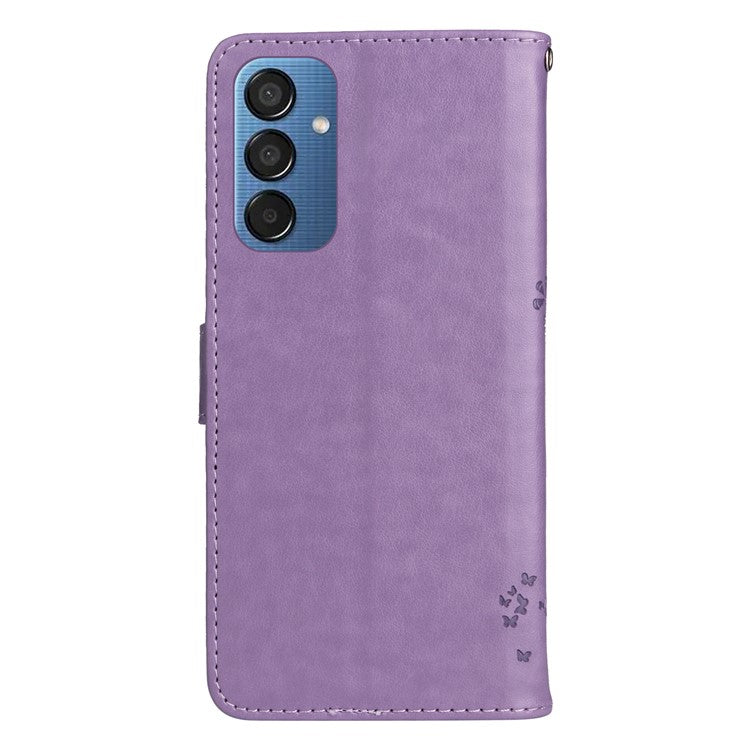 For Samsung Galaxy M15 5G Phone Case with Stand Cat Tree Pattern Leather Wallet Mobile Cover - Light Purple