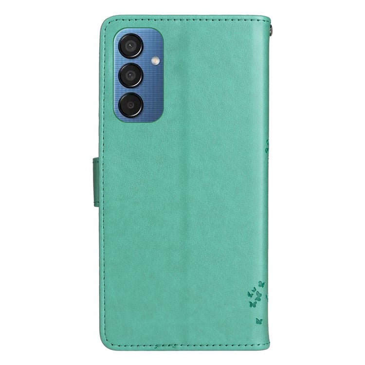 For Samsung Galaxy M15 5G Phone Case with Stand Cat Tree Pattern Leather Wallet Mobile Cover - Green