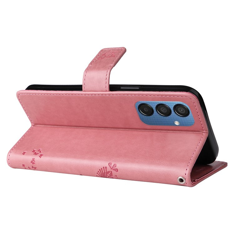 For Samsung Galaxy M15 5G Phone Case with Stand Cat Tree Pattern Leather Wallet Mobile Cover - Pink
