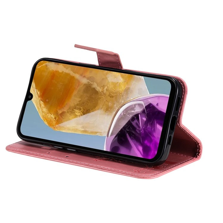 For Samsung Galaxy M15 5G Phone Case with Stand Cat Tree Pattern Leather Wallet Mobile Cover - Pink