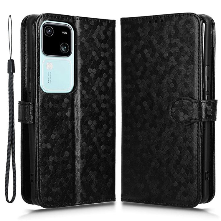 For vivo S18 5G / S18 Pro 5G / V30 5G / V30 Pro 5G Case PU Leather Dots Pattern Wallet Phone Cover - Black