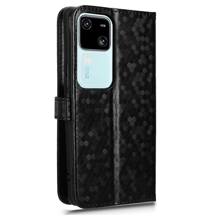 For vivo S18 5G / S18 Pro 5G / V30 5G / V30 Pro 5G Case PU Leather Dots Pattern Wallet Phone Cover - Black
