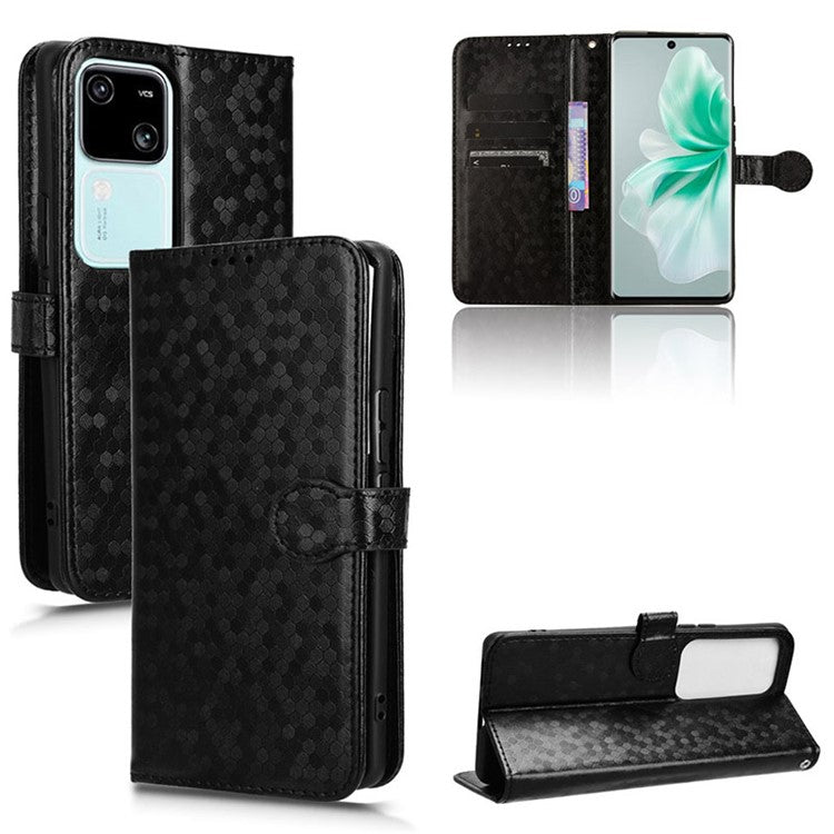 For vivo S18 5G / S18 Pro 5G / V30 5G / V30 Pro 5G Case PU Leather Dots Pattern Wallet Phone Cover - Black