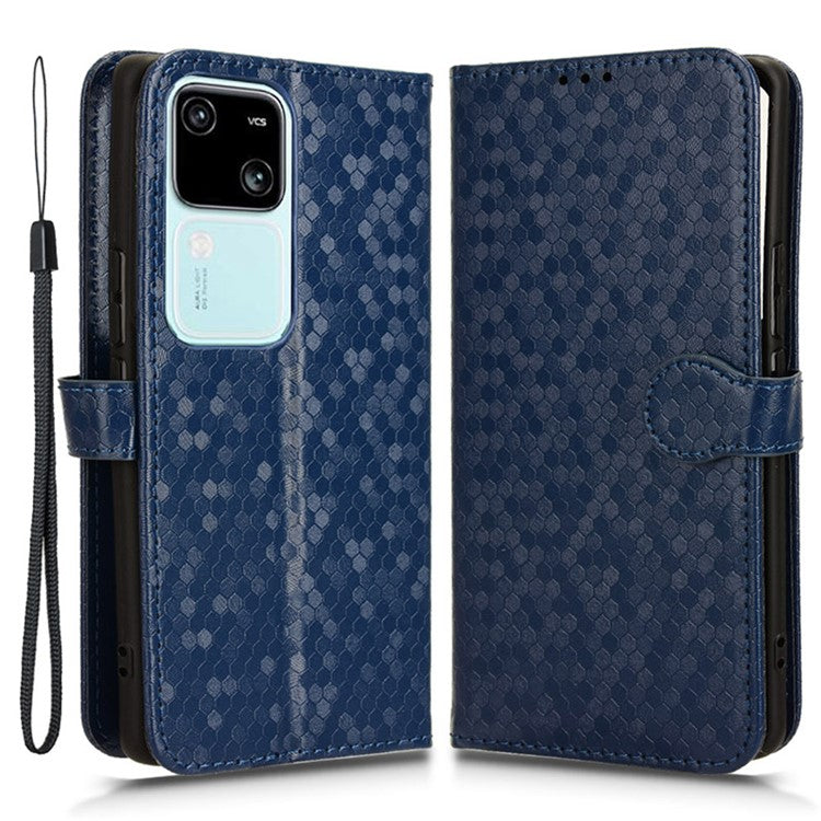 For vivo S18 5G / S18 Pro 5G / V30 5G / V30 Pro 5G Case PU Leather Dots Pattern Wallet Phone Cover - Dark Blue