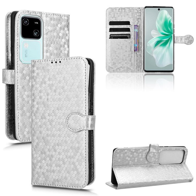 For vivo S18 5G / S18 Pro 5G / V30 5G / V30 Pro 5G Case PU Leather Dots Pattern Wallet Phone Cover - Silver