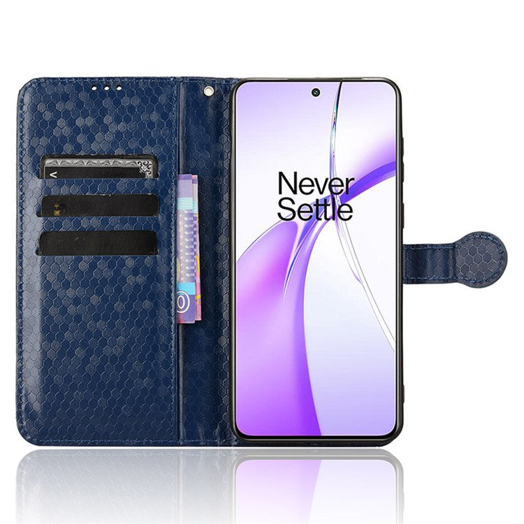For OnePlus Nord CE4 5G Wallet Case Dots Imprinted Magnetic Phone Cover - Dark Blue