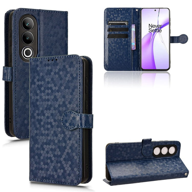For OnePlus Nord CE4 5G Wallet Case Dots Imprinted Magnetic Phone Cover - Dark Blue