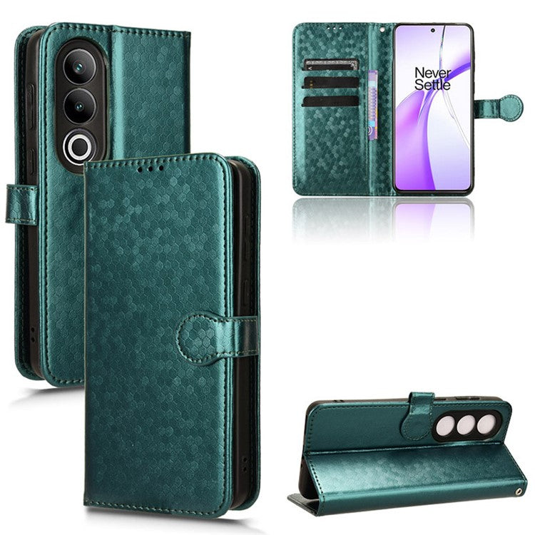 For OnePlus Nord CE4 5G Wallet Case Dots Imprinted Magnetic Phone Cover - Green