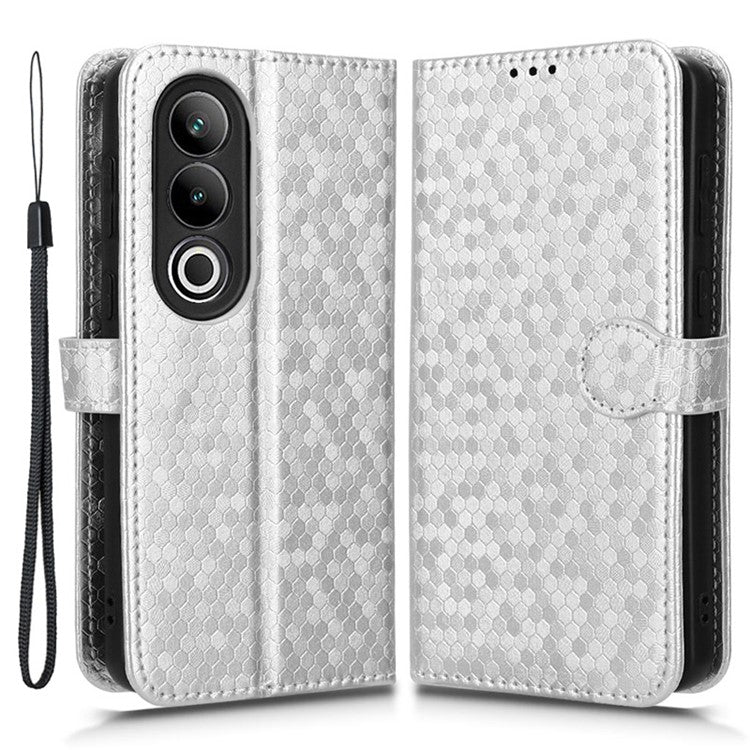 For OnePlus Nord CE4 5G Wallet Case Dots Imprinted Magnetic Phone Cover - Silver