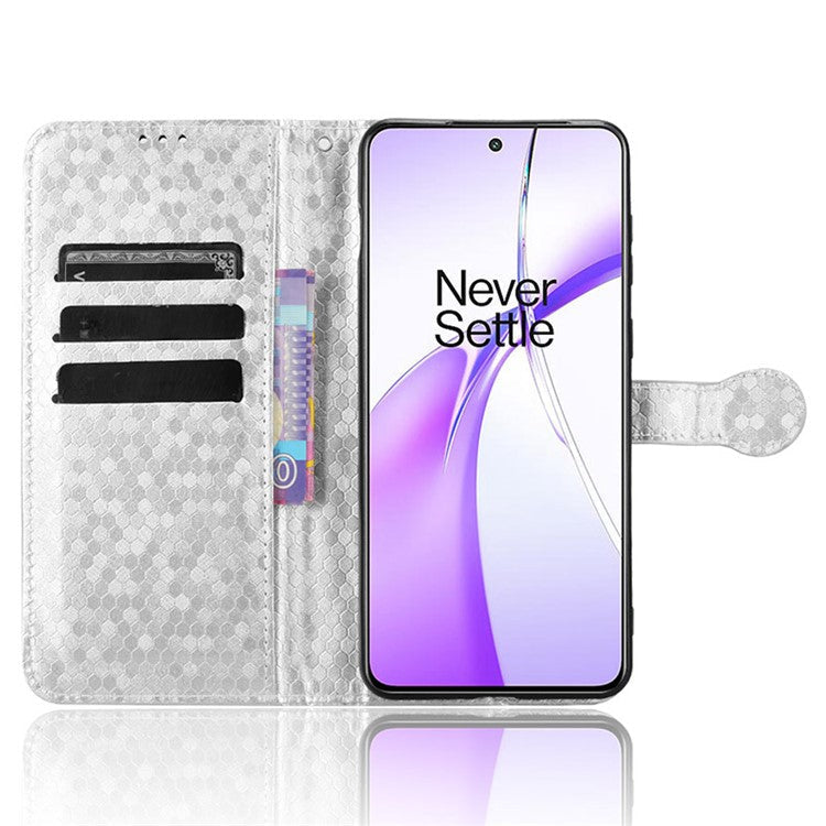 For OnePlus Nord CE4 5G Wallet Case Dots Imprinted Magnetic Phone Cover - Silver