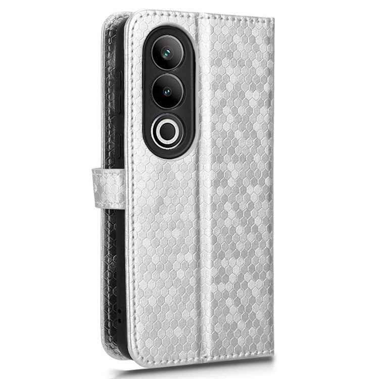 For OnePlus Nord CE4 5G Wallet Case Dots Imprinted Magnetic Phone Cover - Silver