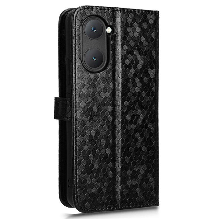 For vivo Y03 Case Dots Imprinted Shockproof Wallet Phone Cover - Black