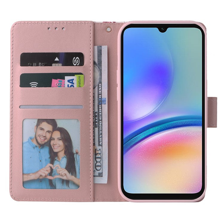 For Samsung Galaxy A05s 4G Case Lacquered Leather Phone Shell Marble Pattern Design - Rose Gold