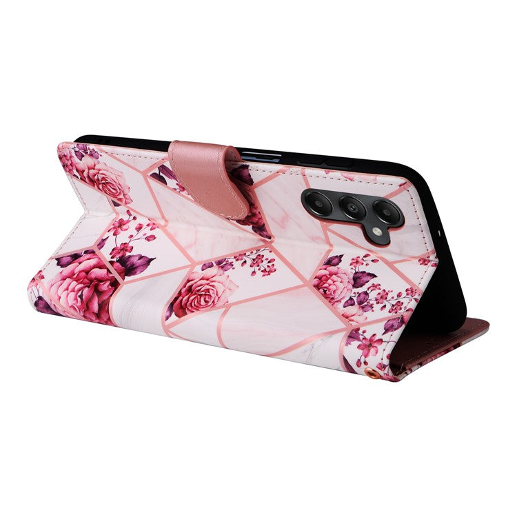 For Samsung Galaxy A05s 4G Case Lacquered Leather Phone Shell Marble Pattern Design - Rose Gold