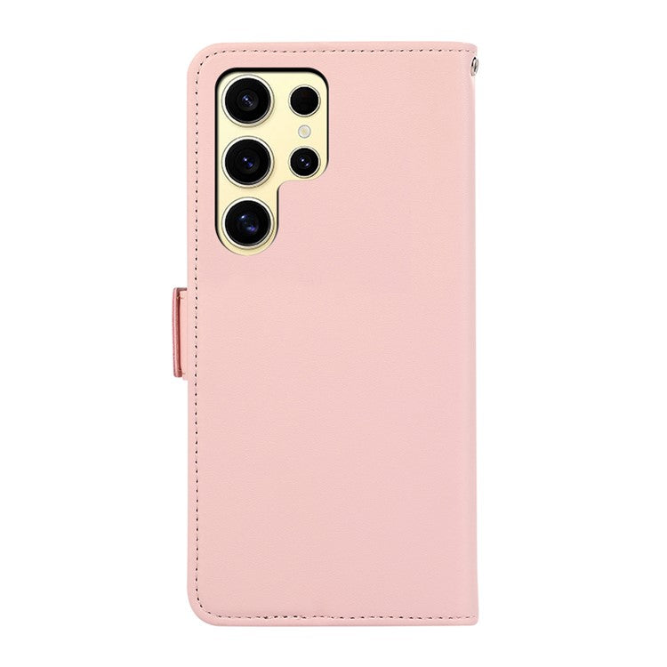ABEEL For Samsung Galaxy S21 Ultra 5G Cover RFID Blocking PU Leather Wallet Phone Stand Case - Pink