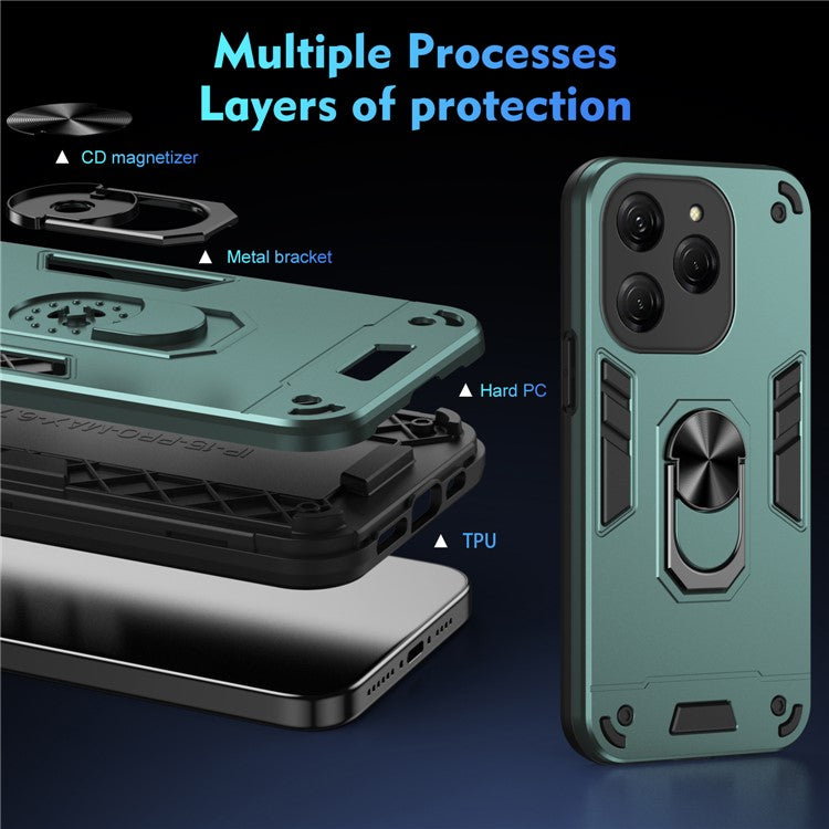 For TECNO Spark 20 Pro / Infinix Hot 40 / 40 Pro Case PC+TPU Kickstand Magnetic Car Mount Phone Cover - Green