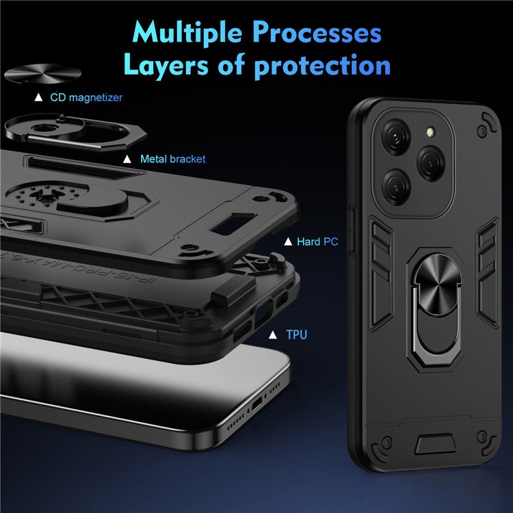 For TECNO Spark 20 Pro / Infinix Hot 40 / 40 Pro Case PC+TPU Kickstand Magnetic Car Mount Phone Cover - Black