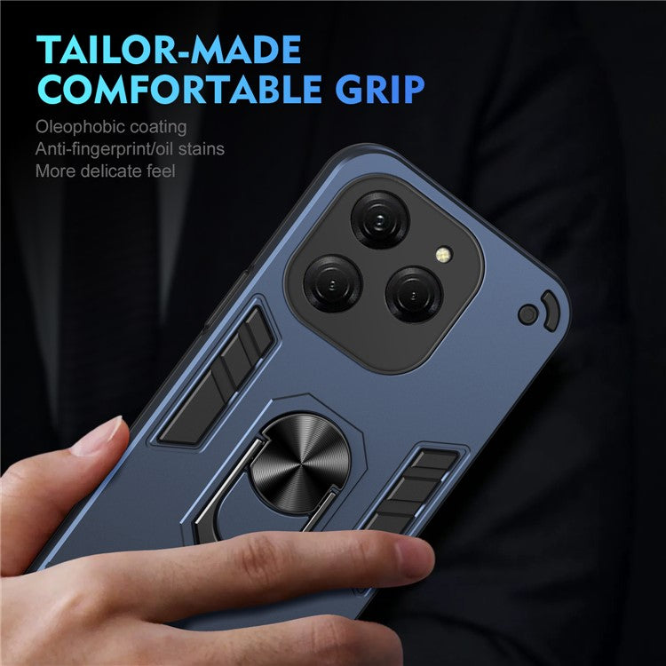 For TECNO Spark 20 Pro / Infinix Hot 40 / 40 Pro Case PC+TPU Kickstand Magnetic Car Mount Phone Cover - Blue