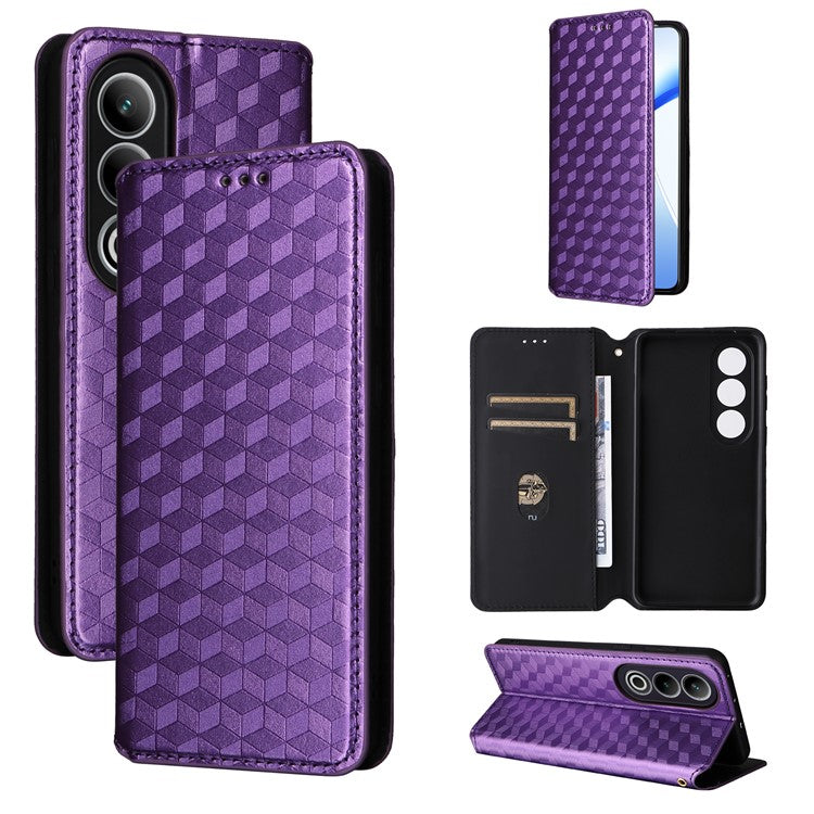 For OnePlus Ace 3V 5G Leather Phone Cover Rhombus Imprinted Wallet - Purple