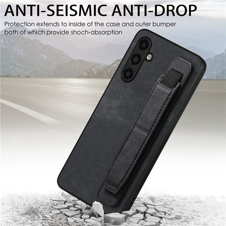 D11 For Samsung Galaxy A05s 4G Kickstand Case Retro Texture PU+TPU Phone Cover - Black