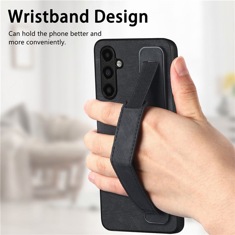 D11 For Samsung Galaxy A05s 4G Kickstand Case Retro Texture PU+TPU Phone Cover - Black