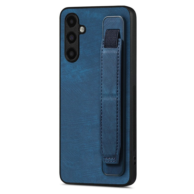 D11 For Samsung Galaxy A15 4G / 5G Case Wristband Kickstand PU Leather+TPU Phone Back Cover - Blue