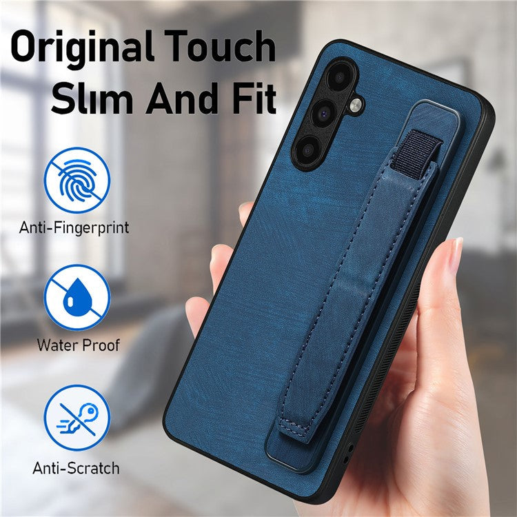 D11 For Samsung Galaxy A15 4G / 5G Case Wristband Kickstand PU Leather+TPU Phone Back Cover - Blue