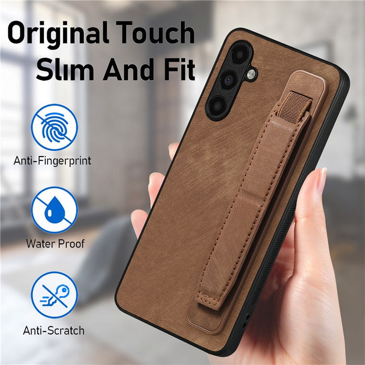 D11 For Samsung Galaxy S23 FE PU+TPU Phone Cover Retro Texture Kickstand Case - Brown