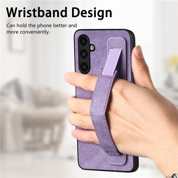 D11 For Samsung Galaxy S23 FE PU+TPU Phone Cover Retro Texture Kickstand Case - Purple