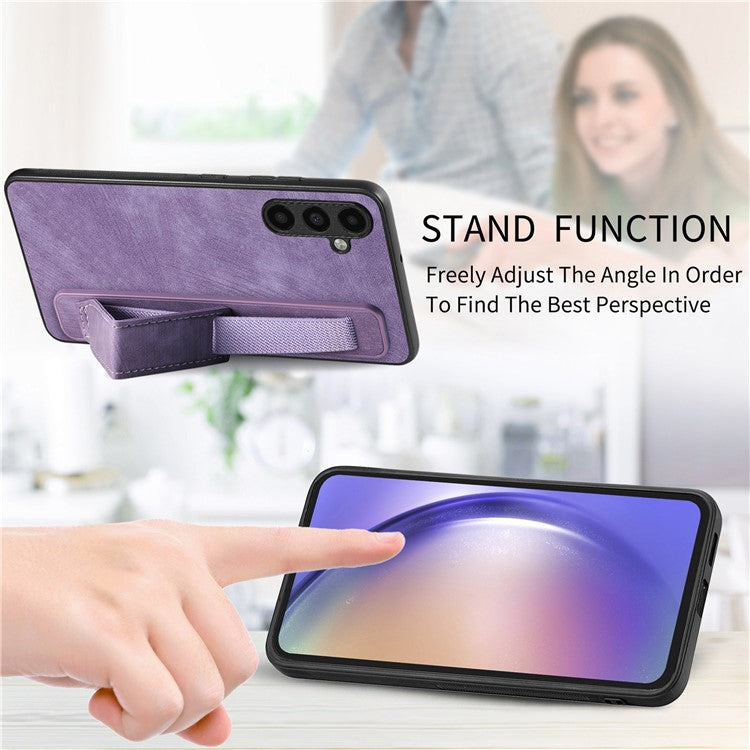 D11 For Samsung Galaxy S23 FE PU+TPU Phone Cover Retro Texture Kickstand Case - Purple