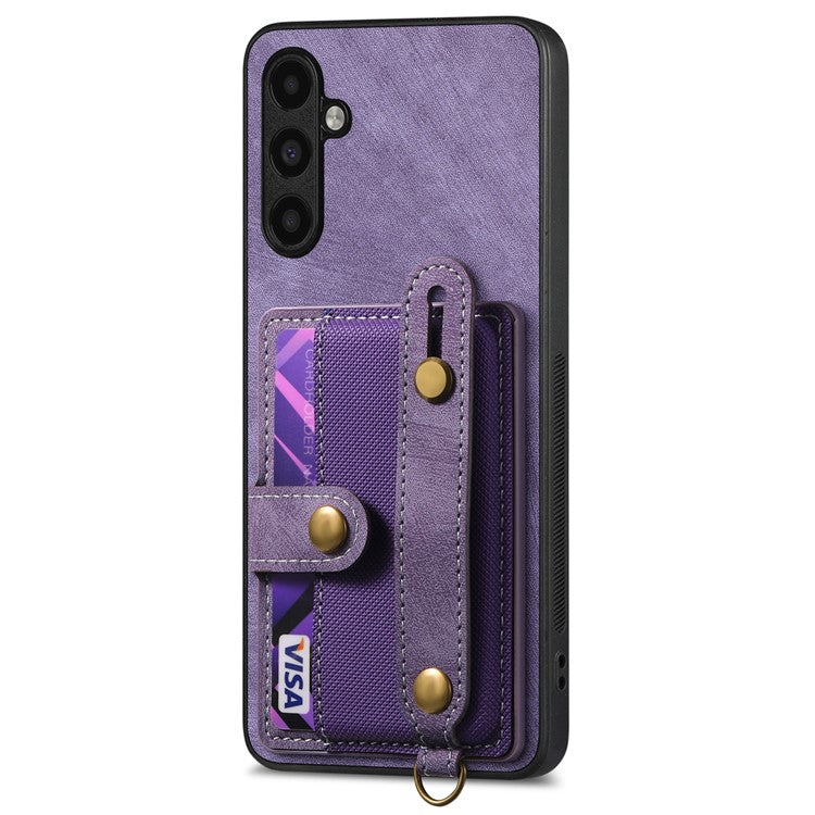 D9 For Samsung Galaxy A05s 4G Case Wristband Kickstand PU Leather+PC+TPU Phone Cover - Purple
