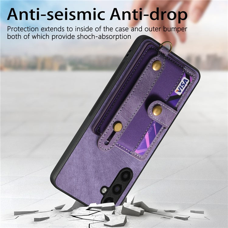 D9 For Samsung Galaxy A05s 4G Case Wristband Kickstand PU Leather+PC+TPU Phone Cover - Purple