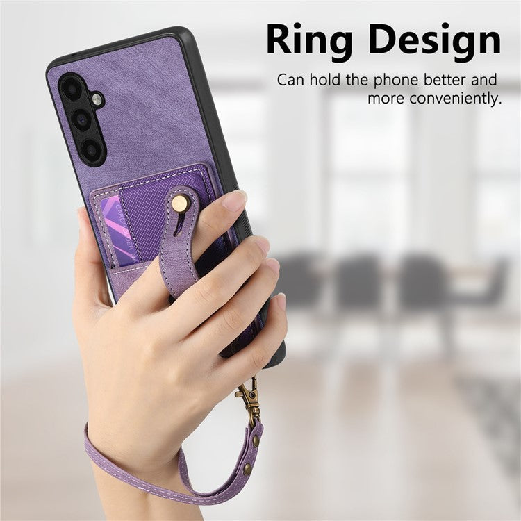 D9 For Samsung Galaxy A05s 4G Case Wristband Kickstand PU Leather+PC+TPU Phone Cover - Purple