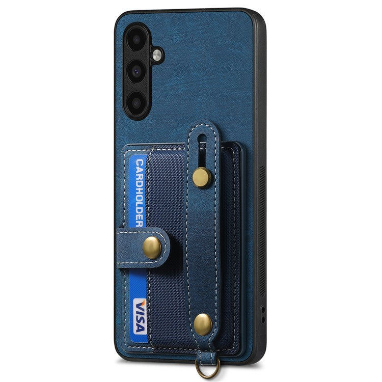 D9 For Samsung Galaxy A54 5G Case Wristband Finger Holder PU Leather Coated PC+TPU Phone Cover - Blue