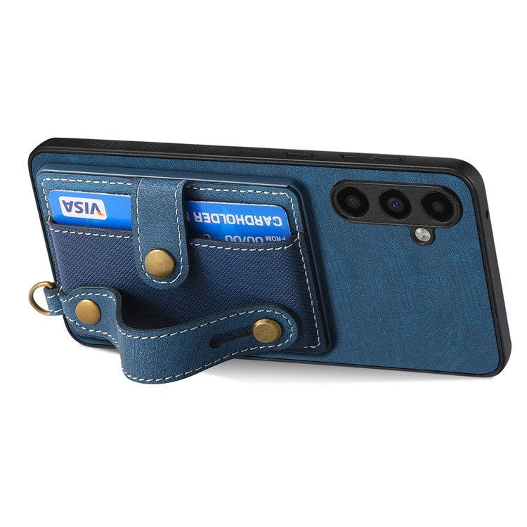 D9 For Samsung Galaxy A54 5G Case Wristband Finger Holder PU Leather Coated PC+TPU Phone Cover - Blue