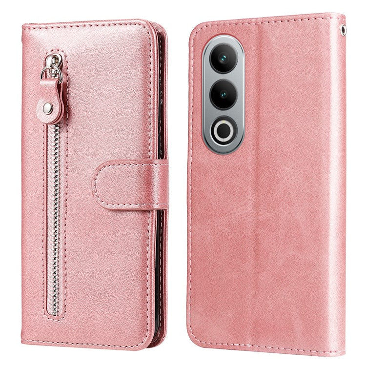 For OnePlus Ace 3V 5G Case Zipper Pocket Calf Texture Leather Folio Wallet Phone Cover - Pink