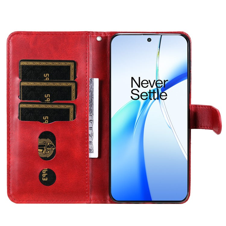 For OnePlus Ace 3V 5G Case Zipper Pocket Calf Texture Leather Folio Wallet Phone Cover - Red
