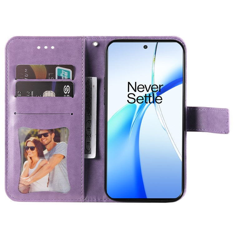 For OnePlus Ace 3V 5G Cell Phone Stand Case Imprinted Flower Pattern Wallet Cover - Purple