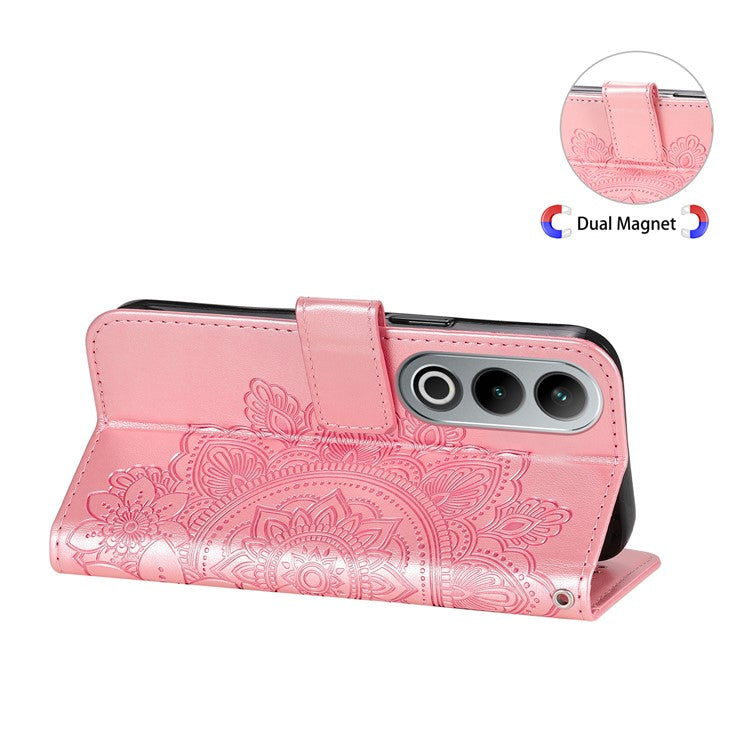For OnePlus Ace 3V 5G Cell Phone Stand Case Imprinted Flower Pattern Wallet Cover - Pink
