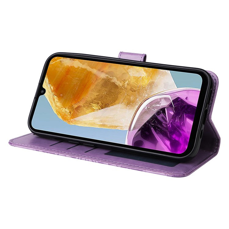 For Samsung Galaxy M15 5G / F15 5G PU Leather Phone Case Imprinted Sunflower Card Holder Stand Phone Cover - Purple