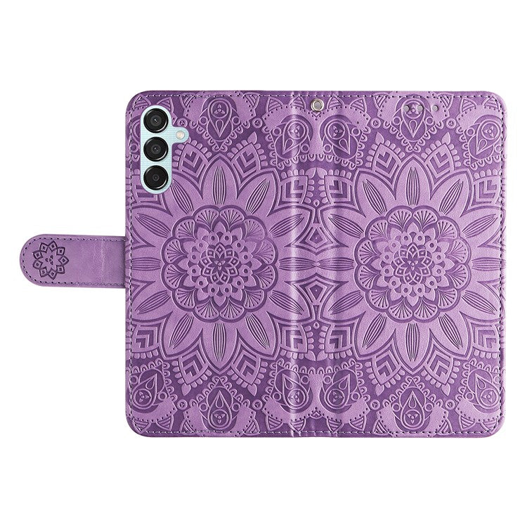 For Samsung Galaxy M15 5G / F15 5G PU Leather Phone Case Imprinted Sunflower Card Holder Stand Phone Cover - Purple
