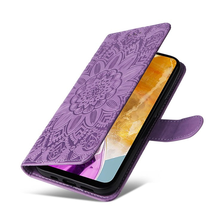 For Samsung Galaxy M15 5G / F15 5G PU Leather Phone Case Imprinted Sunflower Card Holder Stand Phone Cover - Purple