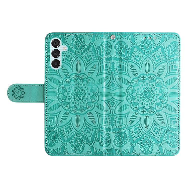 For Samsung Galaxy M15 5G / F15 5G PU Leather Phone Case Imprinted Sunflower Card Holder Stand Phone Cover - Green