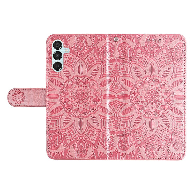 For Samsung Galaxy M15 5G / F15 5G PU Leather Phone Case Imprinted Sunflower Card Holder Stand Phone Cover - Pink