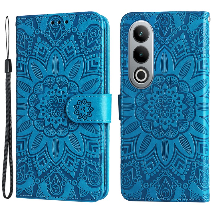 For OnePlus Ace 3V 5G Leather Case Wallet Style Imprinted Sunflower Cell Phone Cover - Blue