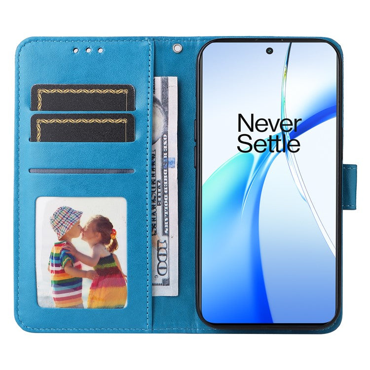 For OnePlus Ace 3V 5G Leather Case Wallet Style Imprinted Sunflower Cell Phone Cover - Blue