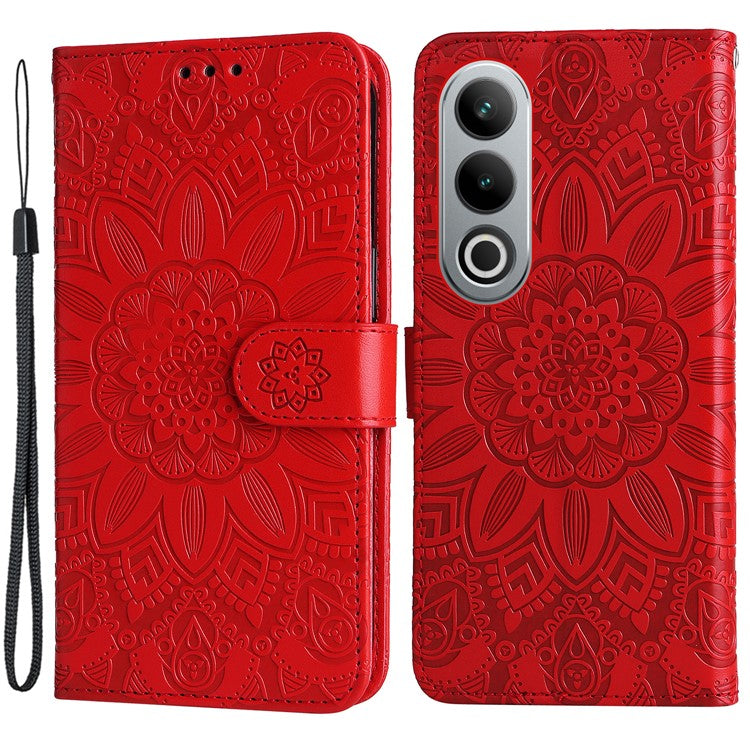 For OnePlus Ace 3V 5G Leather Case Wallet Style Imprinted Sunflower Cell Phone Cover - Red