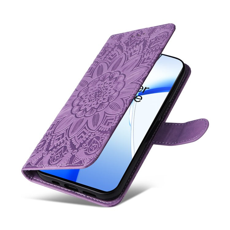 For OnePlus Ace 3V 5G Leather Case Wallet Style Imprinted Sunflower Cell Phone Cover - Purple