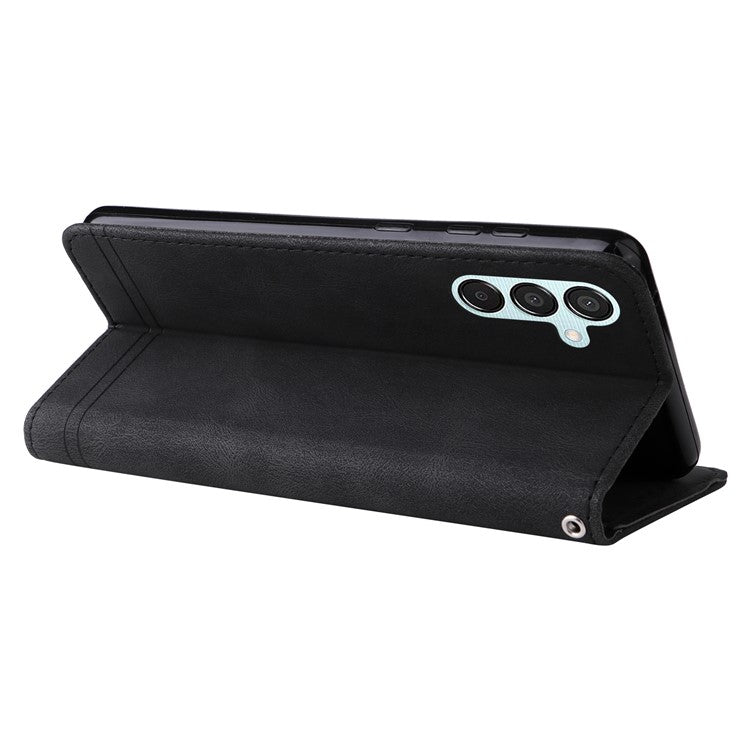 For Samsung Galaxy M15 5G / F15 5G Wallet Case Skin-touch Feel Leather Phone Cover - Black